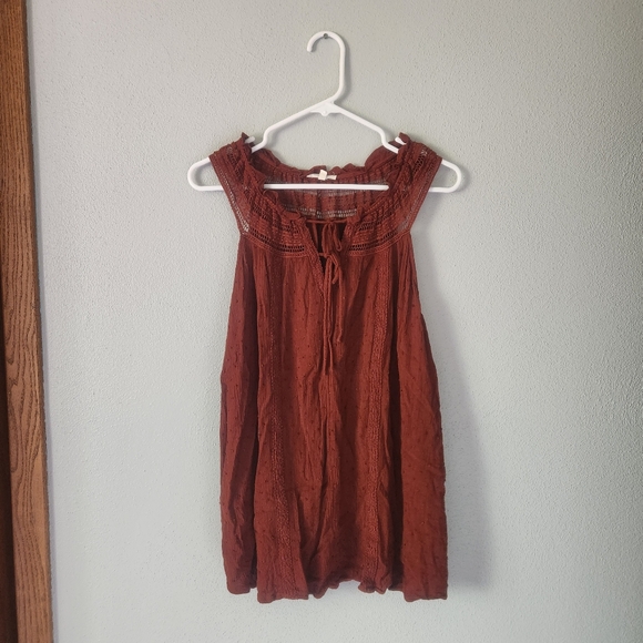 Maurices Tops - Maurices Brown and Orange Smocked Sleeveless Blouse